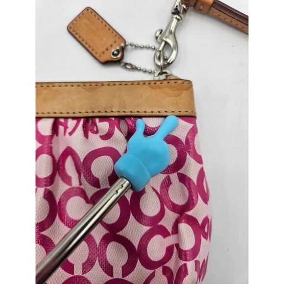 Coach Leah Opt Art Pink Coated Canvas Tan Leather Cosmetic Toiletry Make-up Bag - Picture 6 of 11